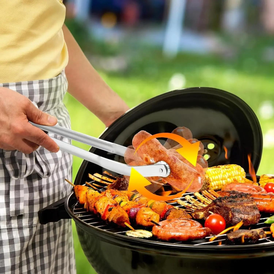 Mehrzweck-Grillzange aus Metall in Silber zum Wenden von Würstchen und Grillgut - Bild 4