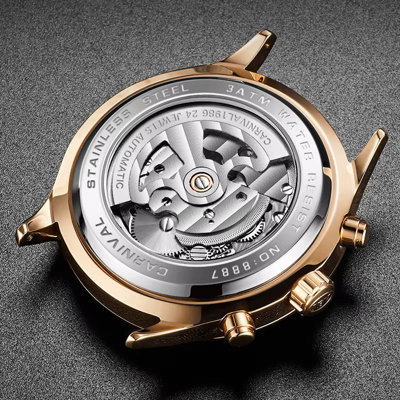 KARNEVAL Armbanduhr Skeleton Tourbillon, Automatik, Roségold, Herren - Bild 5