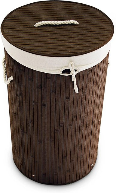 Relaxdays Wäschekorb aus Bambus in Braun, rund und faltbar mit Deckel, Durchmesser: 65 cm, Höhe: 41 cm - Bild 1