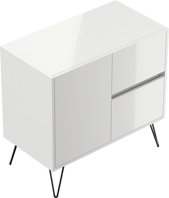 Posseik Sideboard Industrial C in Weiß Hochglanz mit 2 Schubladen und 1 Tür - Bild 1