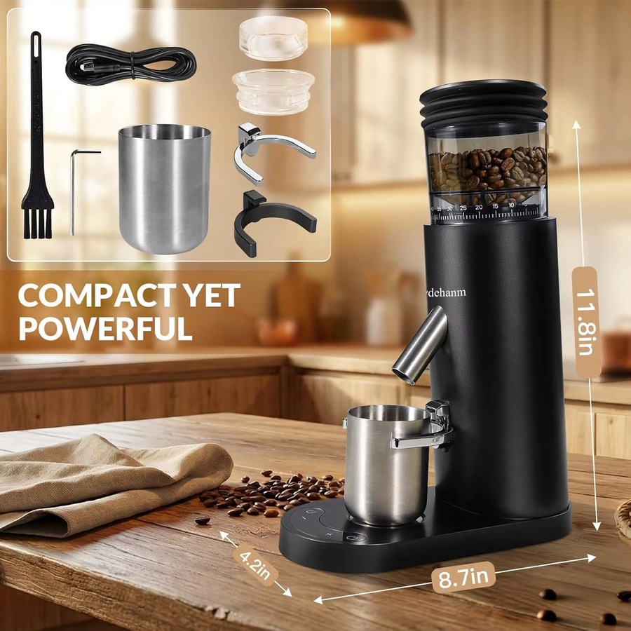 Bytelike Elektrischer Kaffeezuckerer aus Edelstahl in Weiß mit Staubabzug und Zeitfunktion für feine bis grobe Mahlung - Bild 5