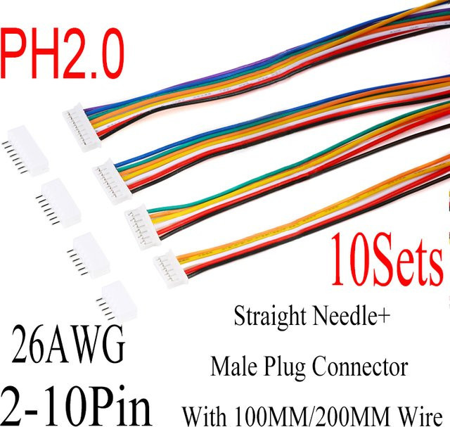 Gringmak JST PH2.0 Kabelstecker Set mit 26AWG Draht, gerade Nadelbuchsen und Stecker, Multicolor - Bild 1