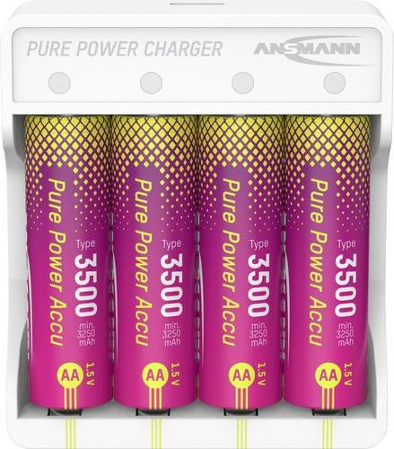 Ansmann PurePower Set mit Ladegerät und 4 AA Akkus 3500mAh in Weiß und Multicolour - Bild 1