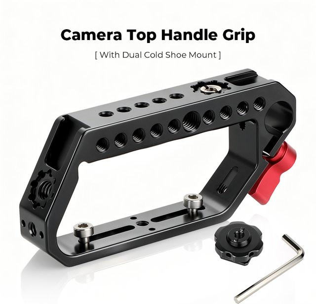 CAMVATE Kamera-Griff oben mit kaltem Blitzschuh, Schnellverschluss, Käsehalterung und 15 mm Stangenklemme für DSLR-Kamera-Rig, Schwarz oder Rot - Bild 1