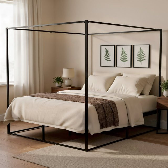 CLP Himmelbett Batoni Doppelbett aus Metall mit Lattenrost in Schwarz - Bild 1
