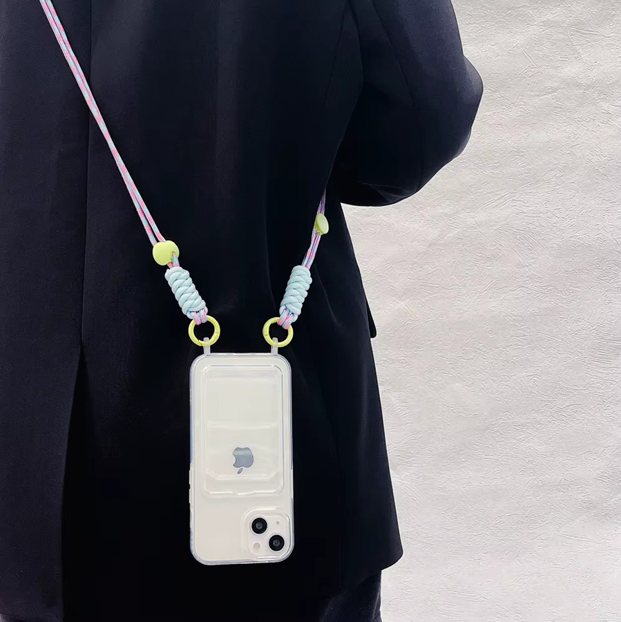 Transparente Apple iPhone Handyhülle mit Kartenhalter und buntem Crossbody-Lanyard-Seil für iPhone 14 Pro Max 12 XR 7 8 Plus XS Max - Bild 3