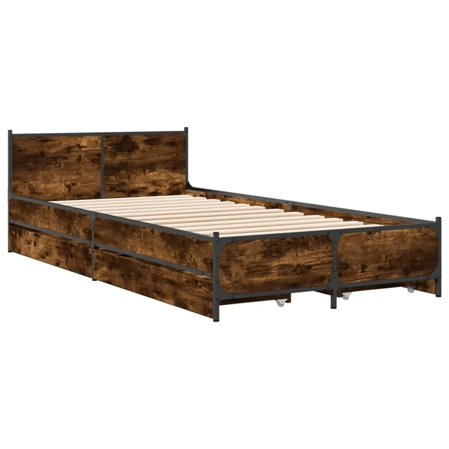 vidaXL Bettgestell mit Schubladen aus Holzwerkstoff in Räuchereiche Braun B: 75 cm, L: 193 cm - Bild 2