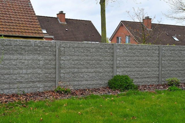 Betonzaun Rockmotiv grau doppelseitig B: 231 cm, H: 200 cm - Bild 1