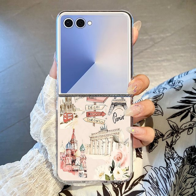 Transparente Reisekarten-Muster Handyhülle aus hartem PC für Samsung Galaxy Z Flip 7, 6, 5, 4, 3 - Bild 1