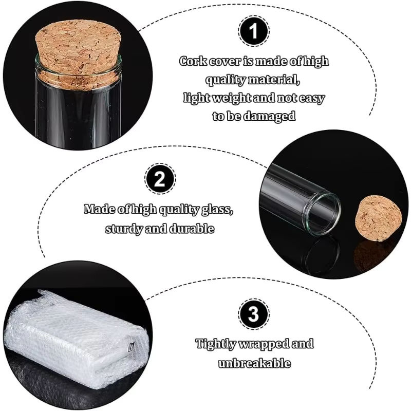 10 Stück transparente Glas-Reagenzgläser mit Korkstopfen, 60 ml Mini-Glasflaschen für Gastgeschenke, Gewürze oder Dekoration - Bild 4