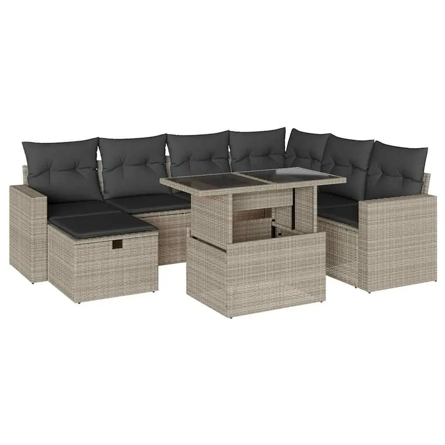 vidaXL 8-teilige Garten-Sofagarnitur aus Polyrattan in Hellgrau mit Kissen und Couchtisch - Bild 2
