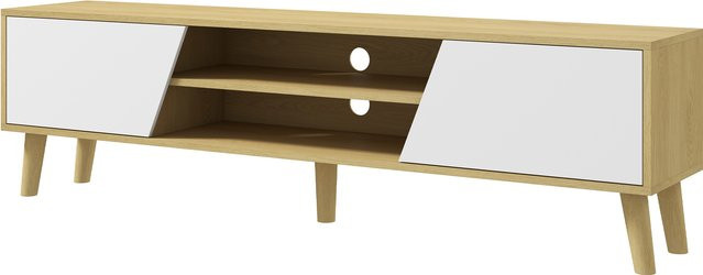 HOMCOM TV-Ständer in skandinavischem Design mit 2 Türen und 2 Fächern, Holzoptik und Weiß, B/T/H: 150 x 30 x 42 cm - Bild 1