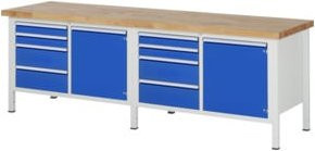 Rau Werkbank 8470A2 höhenverstellbar in Blau mit 8 Schubladen und 2 Türen, B: 250 cm, T: 70 cm, H: 84-104 cm - Bild 1