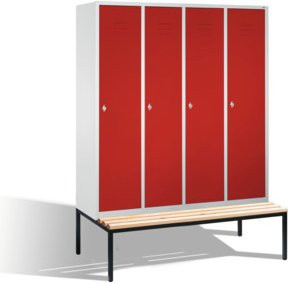 C+P Umkleidespind Classic mit Sitzbank, 4 Abteile, Front Rubinrot, Korpus Lichtgrau, H x B x T: 209 x 159 x 50/81,5 cm - Bild 1