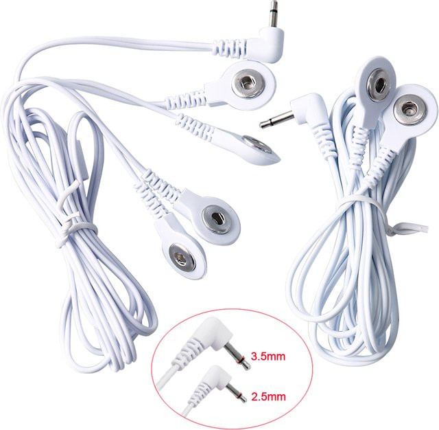 Raiuleko Elektroden-Kabel für EMS Muskelstimulator und Massagegeräte, 2-Wege- und 4-Wege-Draht-Knopf-Kabel, Weiß - Bild 1