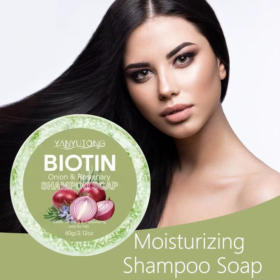 Zwiebel- und Biotin-Shampoo-Seife, 60g, für normales Haar, mit Rosmarin und Kamelienextrakt - Bild 3
