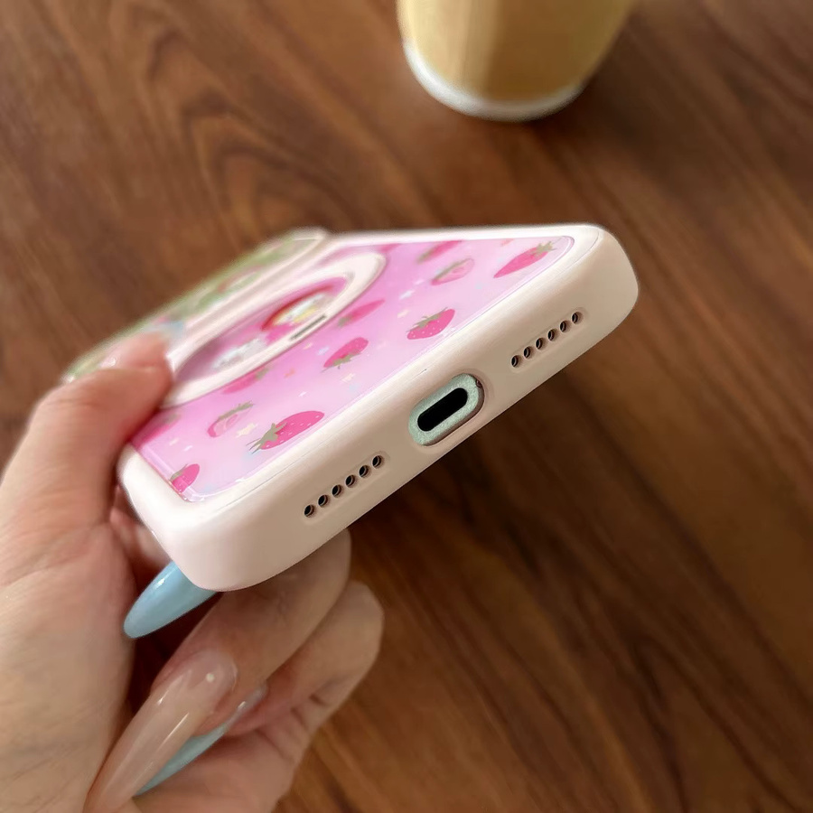 Korea Star Hello Kitty Handyhülle mit Erdbeer-Design und Linsenschutz für Apple iPhone 17 16 15 Pro Max in Pink mit magnetischer Halterung und stoßfestem Schutz - Bild 6