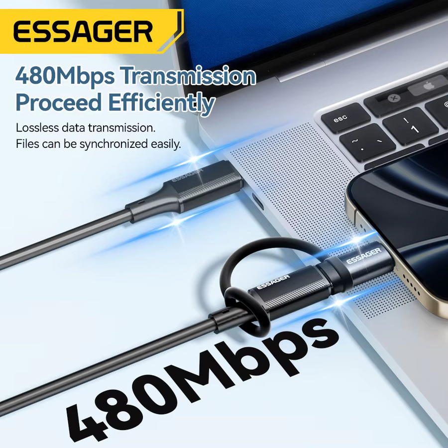 Essager USB-C-Adapter Lightning auf USB-C Konverter für iPhone und iPad, Schwarz - Bild 2