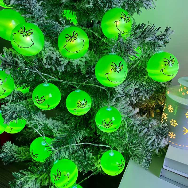LED Weihnachts-Lichterkette mit grünen Weihnachtsbällen für Innen und Außen, batteriebetrieben - Bild 2