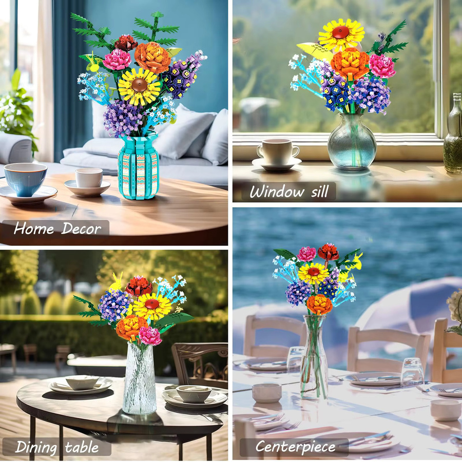 AMAZINGBLOKS Blumenstrauß-Baustein-Set mit Vase, Sonnenblumen-Rosen-Modell, ab 14 Jahren - Bild 4