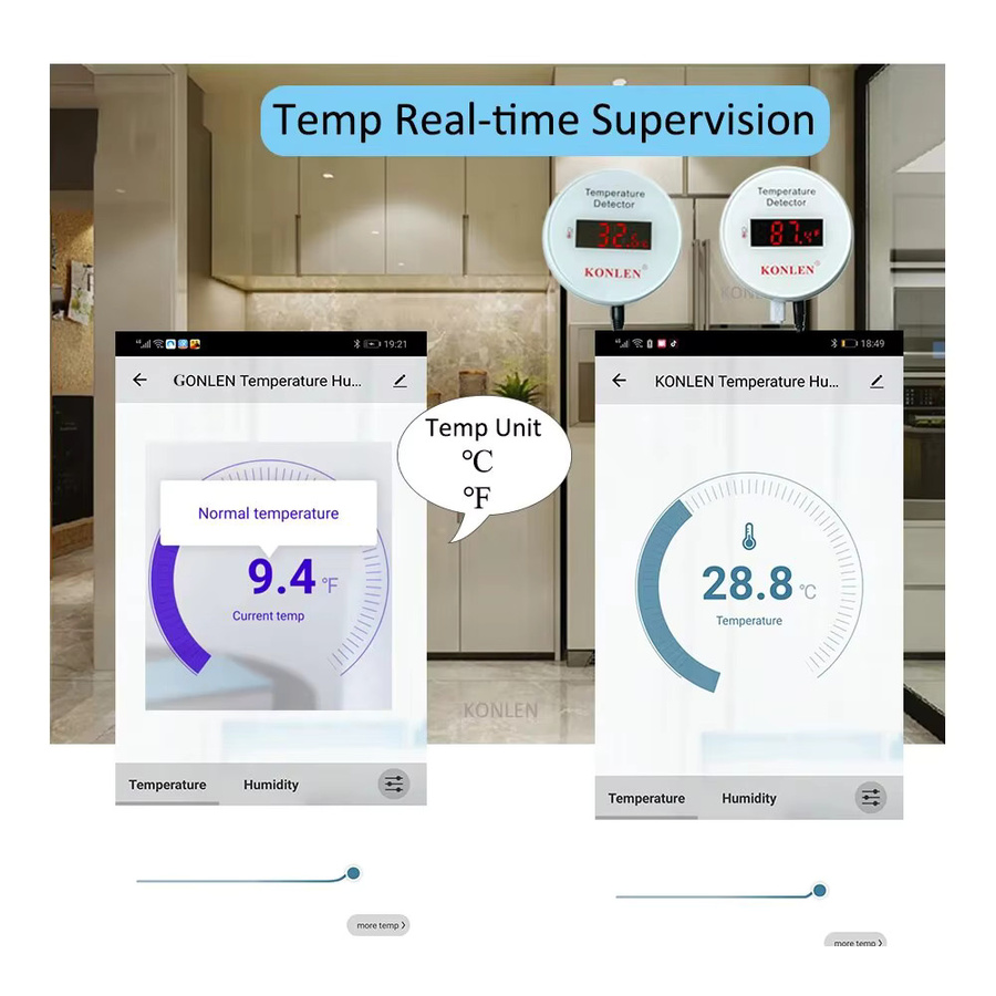 KONLEN Tuya Wifi Digitales Thermometer mit 3m Sondendraht, Smart Life Temperaturfühler für Pool, Gefrierschrank und Wasser, Farbe: Weiß - Bild 3