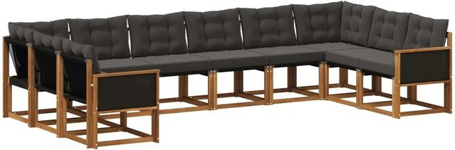 vidaXL Outdoor-Sofagarnitur L-Form aus Massivholz Akazie mit 10 Kissen in Natur und Schwarz - Bild 1
