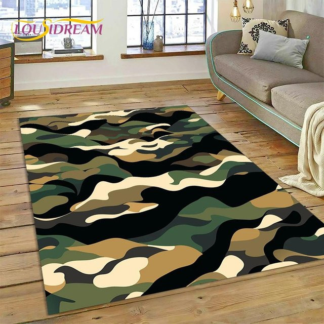 Karpetti Camouflage Teppich in Grün und Multicolour, rutschfest und waschbar, B/T: 60 x 90 cm - Bild 1