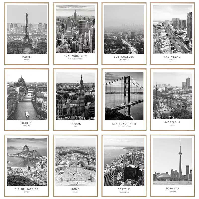 Jack York Leinwandmalerei im Nordic Stil mit Stadtlandschaften von Paris, London und New York in Schwarz-Weiß - Bild 4
