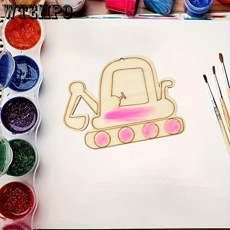 30 Stück WTEMPO Holzausschnitte in Bagger- und Traktorform zum Bemalen als Bastelset für Kinder, Geschenkanhänger und Weihnachtsornamente - Bild 2