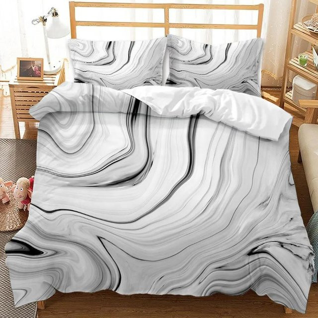 Wucifang Bags 3D Bettwäsche-Set mit Marmor-Design in Grau und Lila, bestehend aus Bettbezug und Kissenbezug, Breite: 133 cm, Höhe: 70 cm - Bild 1
