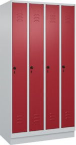C+P Spind Classic PLUS Garderobenschrank mit Sockel, 4 Abteile, Stahlkonstruktion, Farbe Grau/Rot, H x B x T: 195 x 100 x 50 cm - Bild 1
