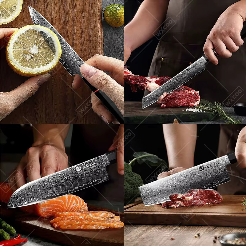 WXCOO Japanisches Küchenmesser-Set aus Damaststahl mit VG10 Klinge in Silber inklusive Aufbewahrungsbox - Bild 3