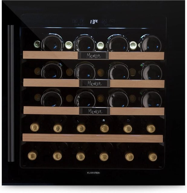 Klarstein Vinsider 36 Built-In Uno Einbau-Weinkühlschrank mit 36 Flaschen, 92 l Volumen, Edelstahl und Glas in Schwarz und Silber - Bild 1
