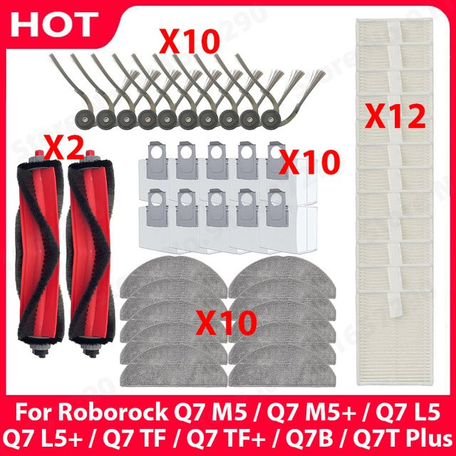 Roborock Ersatzteil-Set mit Seitenbürsten, Hauptbürste, Filter, Wischtuch und Staubbeuteln für Q7 M5, Q7 M5+, Q7 L5, Q7 L5+, Q7 TF, Q7 TF+, Q7B und Q7T Plus - Bild 1