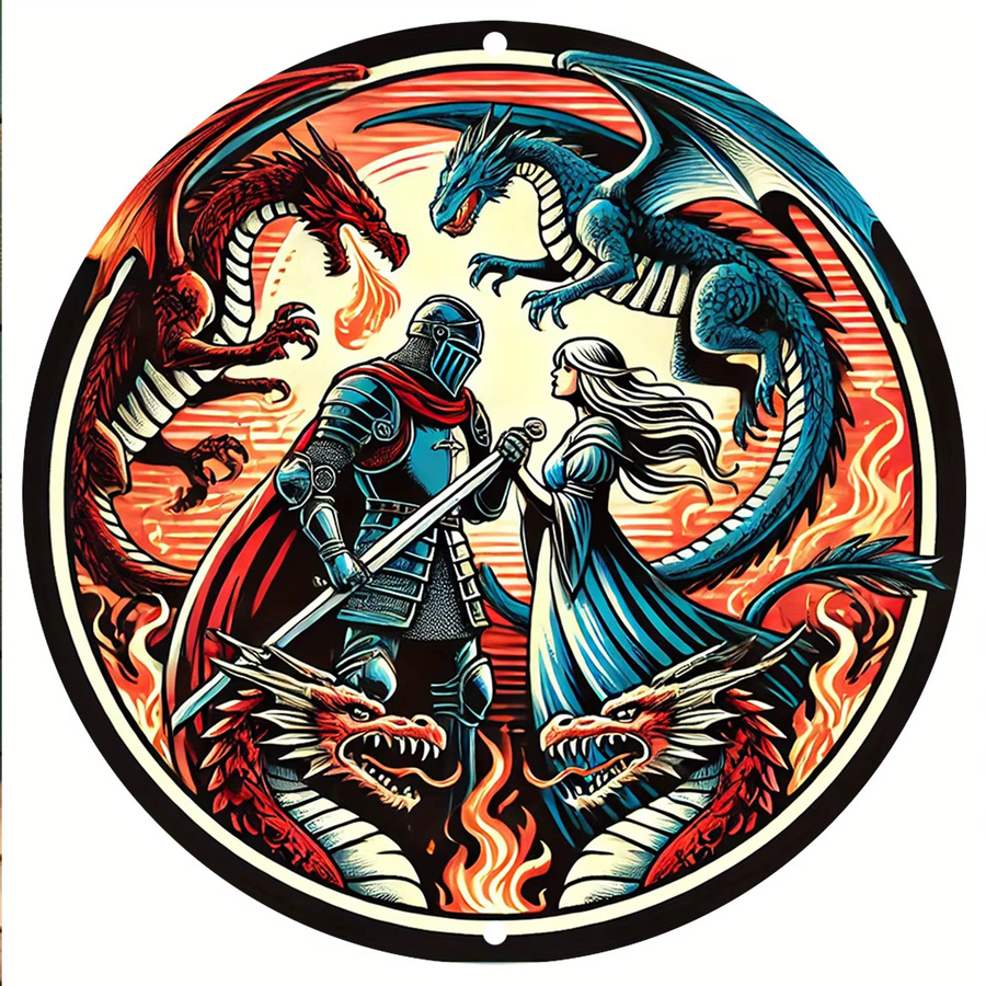 HELLOYOUNG Retro-Drachen Wandschild aus Metall, rundes Kunstdekor in Multicolour, Durchmesser: 19,81 cm - Bild 3