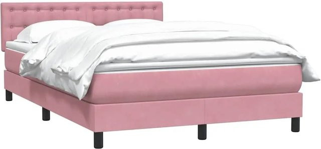 vidaXL Boxspringbett mit Matratze aus Samt in Rosa und Weiß, B/T/H: 140 x 220 x 78 cm - Bild 1