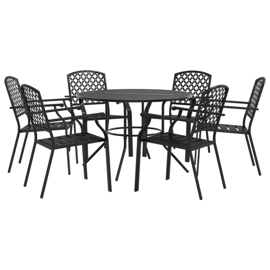 Furnicato Gartenstuhl-Set 7-teilig aus pulverbeschichtetem Stahl in Anthrazit mit Gitter-Design und rundem Tisch - Bild 2
