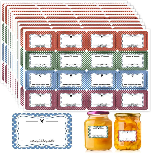 160 selbstklebende Marmeladenetiketten mit 4-farbigem Retro-Polka-Dot-Design, vielseitige Aufkleber zum Beschriften, B/H: 50 x 30 mm, mehrfarbig - Bild 1