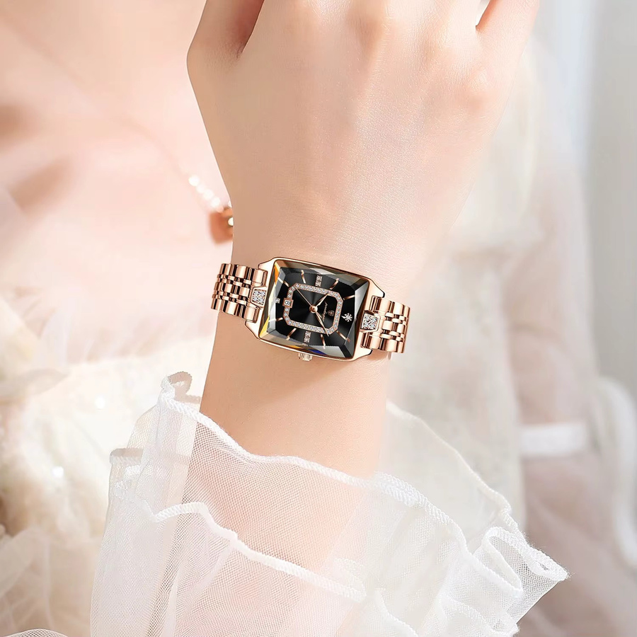 POEDAGAR Armbanduhr Edelstahl, Quarz, Roségold, Schwarz, Damen - Bild 5
