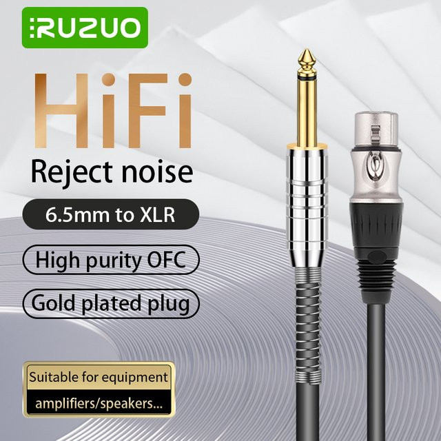 Ruzuo HiFi Mikrofonkabel XLR 3-polig auf 6,5mm Klinke in Schwarz für Lautsprecher, Mischer und Verstärker - Bild 1