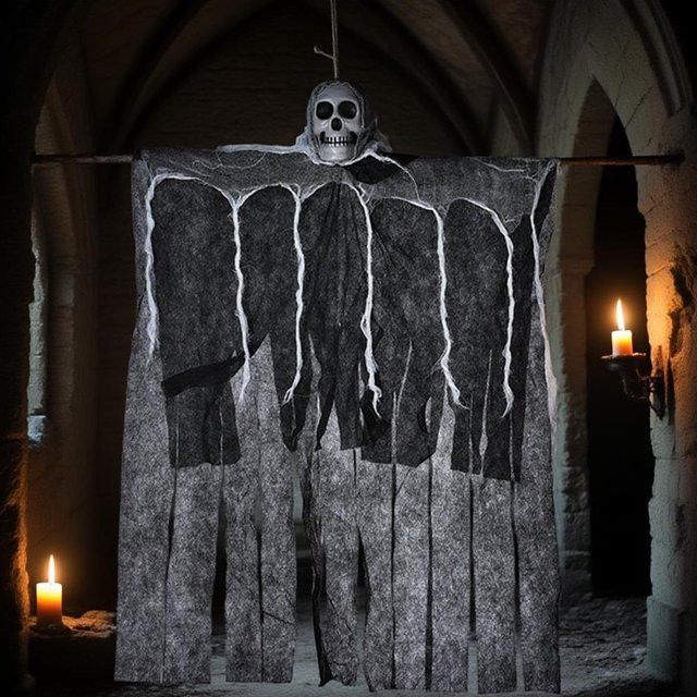 Lofytain Halloween Dekoration Hängende Geister aus Gaze mit Schädel und Skelett in Weiß für Garten und Spukhaus - Bild 1
