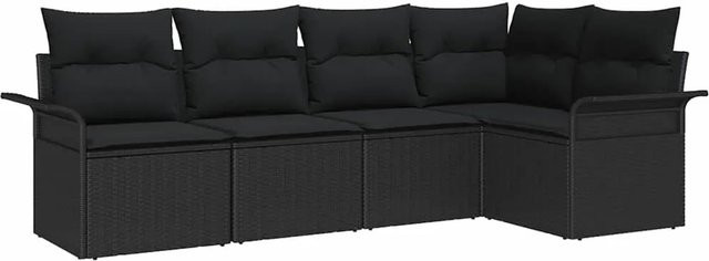 vidaXL Garten-Sofa-Set aus Poly-Rattan in Schwarz, 5-teilige L-Form Lounge-Garnitur mit Kissen und Stahlrahmen - Bild 1