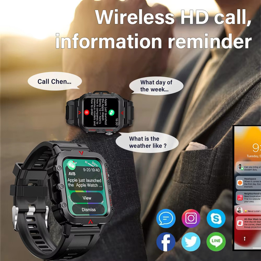 LAXASFIT Smartwatch, Schwarz, Kunststoff, Silikon, Herren - Bild 3