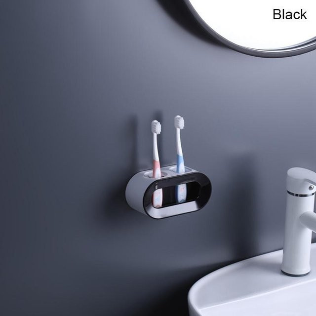 Love Home Garden Zahnbürstenhalter für das Badezimmer, elektrischer Aufbewahrungsständer aus Kunststoff, schwarz, stanzfrei und selbstklebend - Bild 1