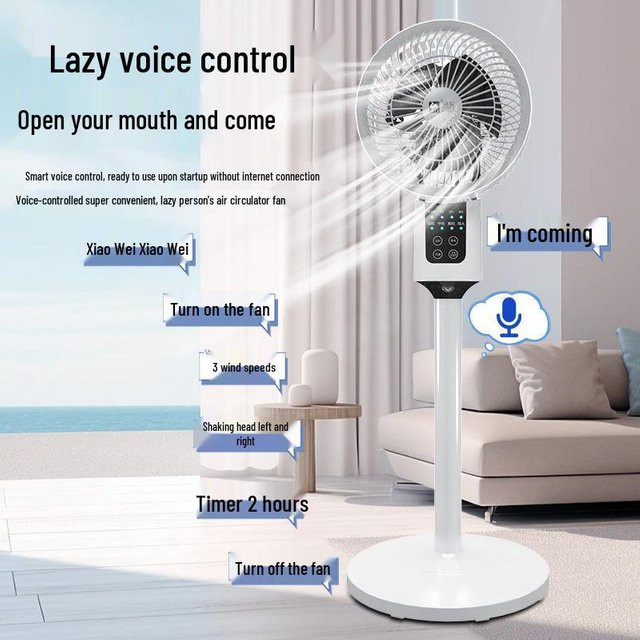 ElectroCN Standventilator mit Sprachsteuerung und Fernbedienung, beige und weiß, oszillierend - Bild 1