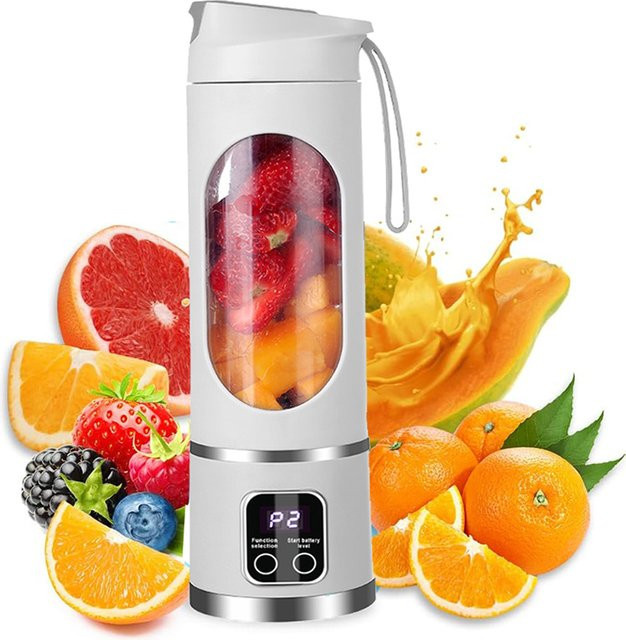 HAOYUNMA Tragbarer elektrischer Entsafter mit 12 Klingen, Mini-Smoothie-Mixer für Shakes und Frischsaft, Weiß, 450 ml - Bild 1