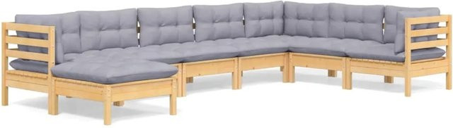 vidaXL 8-teiliges Garten-Lounge-Set aus massivem Kiefernholz in Braun-Grau mit grauen Polstern in U-Form - Bild 1