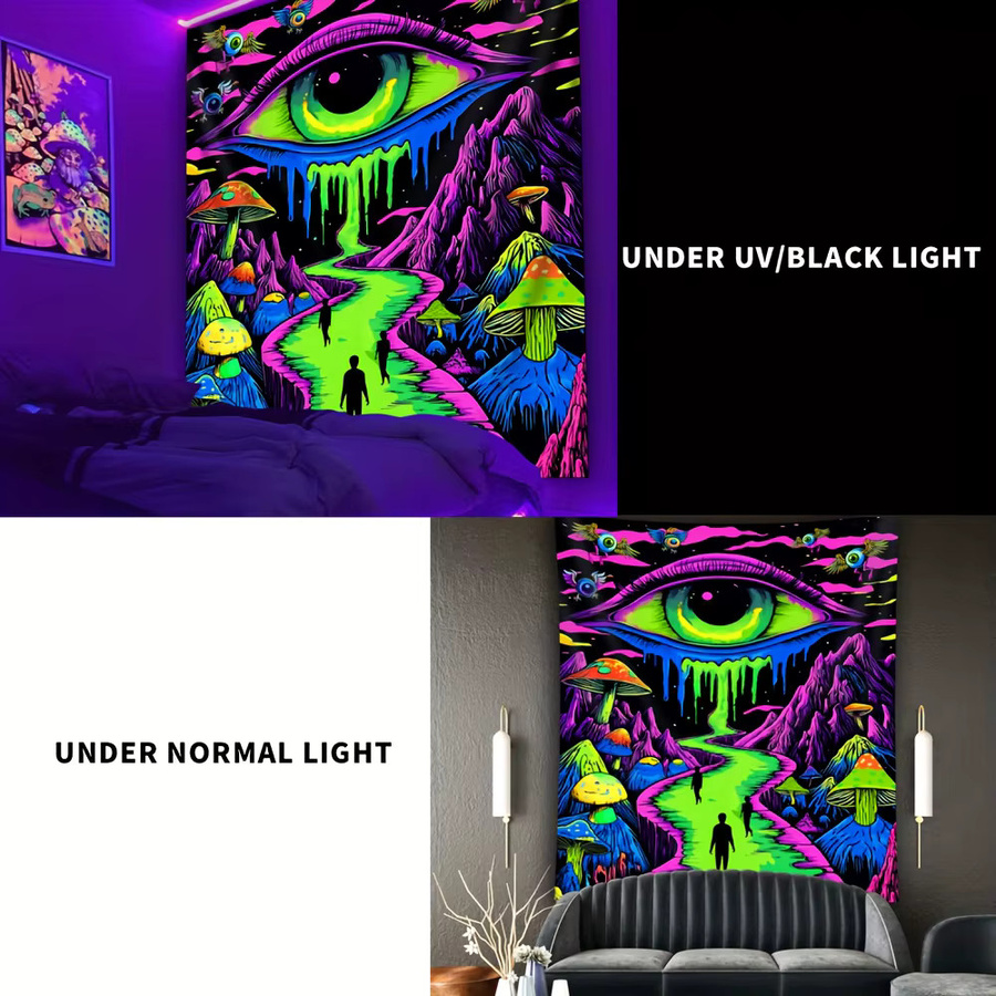 VIKAMA Fluoreszierender Wandteppich mit Augenpilz-Motiv in Multicolour, abstrakte Wanddekoration für Wohnzimmer und Party - Bild 4