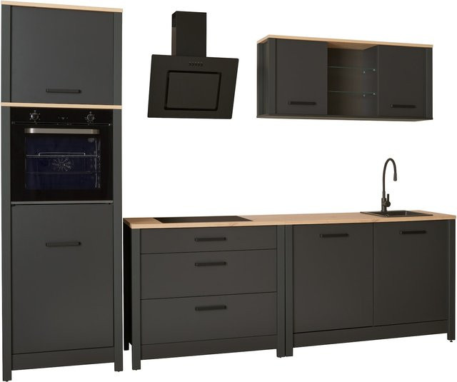 Inter Link Modulare Küche Carbona 5-teilig in Anthrazit und Eiche, modern und matt mit Soft-Close-Funktion - Bild 1