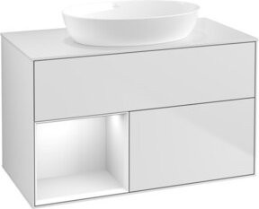 V&B Waschtischunterschrank Finion 100 mit Wandbeleuchtung, Weiß lackiert, B: 100 cm, T: 50,1 cm, H: 50,1 cm - Bild 1